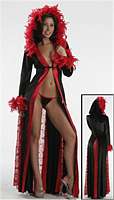 DI-L0707VSQ 7 Panel Victorian Velvet Hooded Coat with Feather Tr
