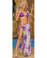 MC-D577-D577W Purple Sparkle Thong Bikini and Floral Wrap